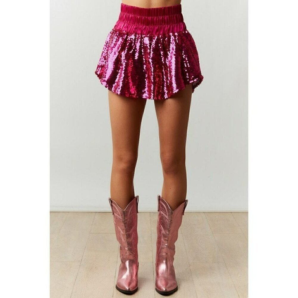 Hit The Lights Sequin Skort in Fuchsia - Picture 2 of 10